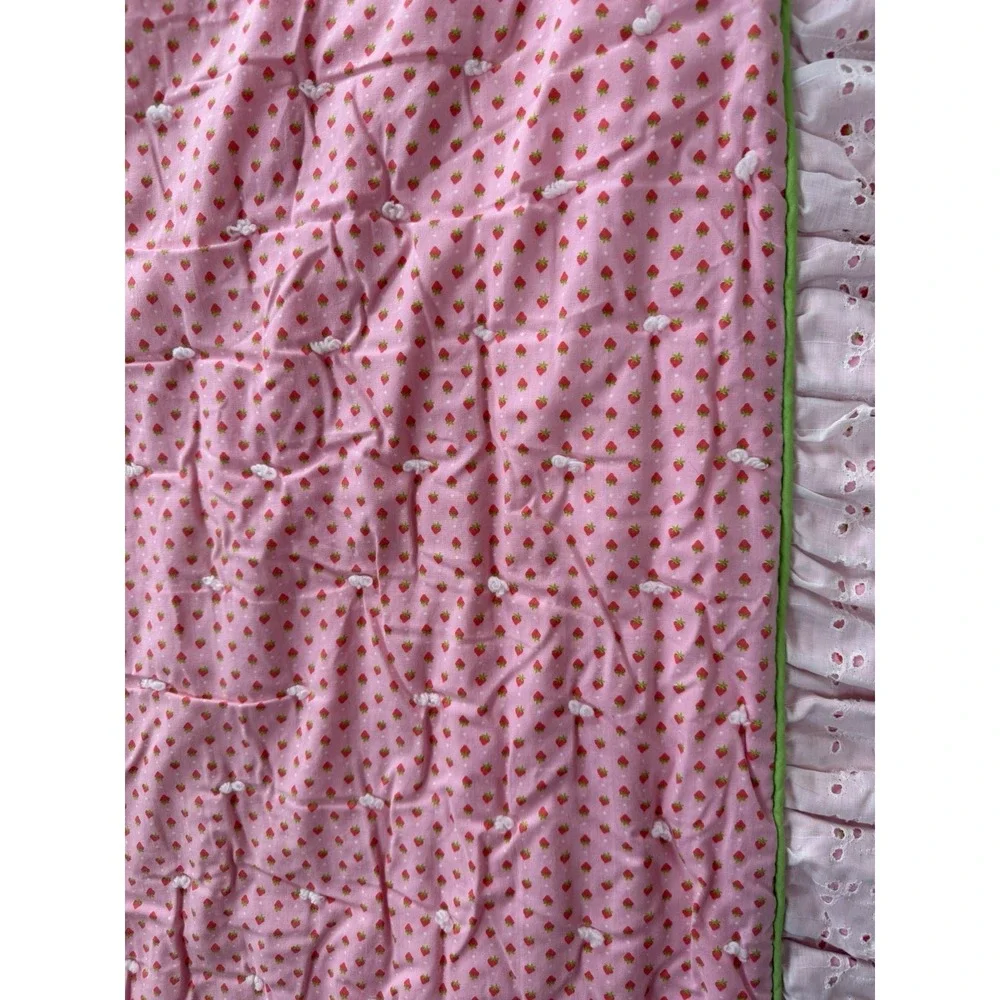 Vintage Strawberry Pink Red Ruffles Bed Spread 68 x 87